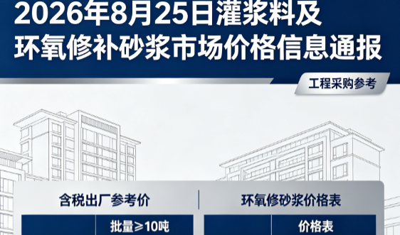 丰泽2026年8月25日灌浆料及环氧修补砂浆市场价格信息通报